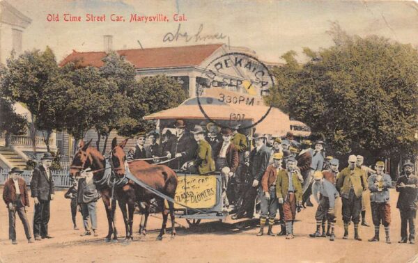 Marysville California Old Time Street Car Horse Trolley Vintage Postcard AA95839