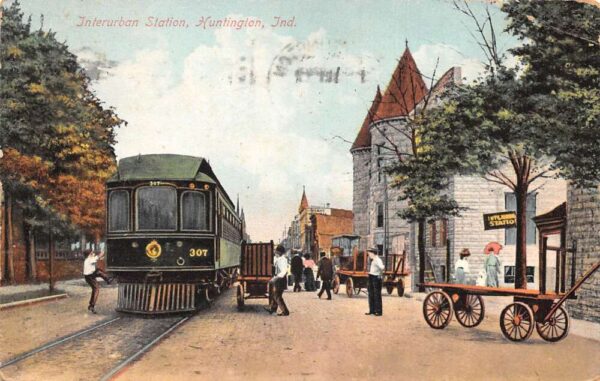 Huntington Indiana Interurban Station Trolley Vintage Postcard AA95843