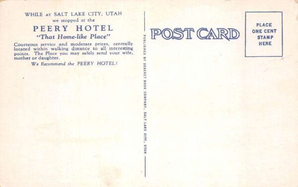 Salt Lake City Utah Perry Hotel and Bus Vintage Postcard AA95846 - Image 2