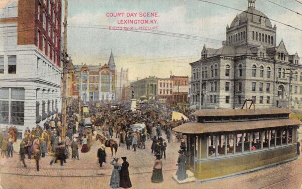 Lexington Kentucky Court Day Scene Trolley Vintage Postcard AA95847