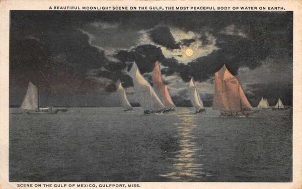 Gulfport Mississippi Gulf of Mexico Sailboats Sailing In Moonlight PC AA95856