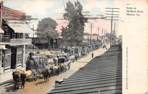 Monroe Louisiana DeSiard Street Cotton Wagons Vintage Postcard AA95861