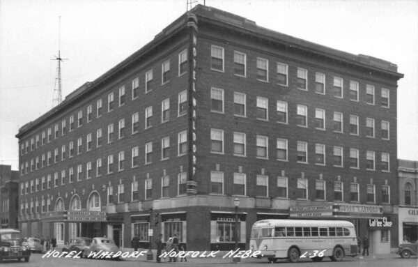 Norfolk Nebraska Hotel Waldorf Bus Real Photo Postcard AA95865