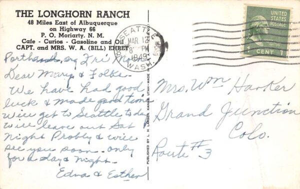 Moriarty New Mexico The Longhorn Ranch Mobilgas Station Vintage Postcard AA95868 - Image 2