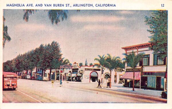 Arlington California Magnolia Avenue and Van Buren St Vintage Postcard AA95871