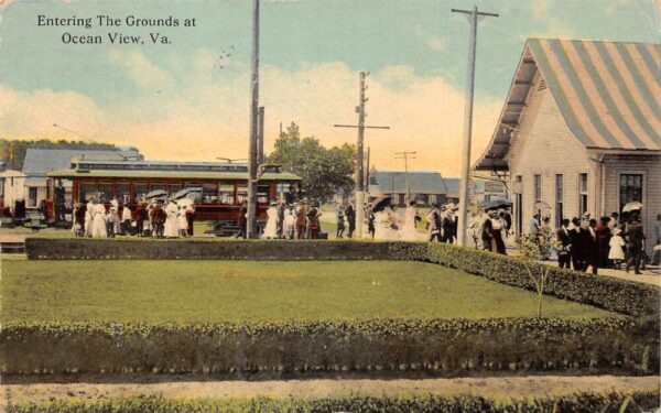 Ocean View Virginia Trolley Car Entering the Grounds Vintage Postcard AA95874