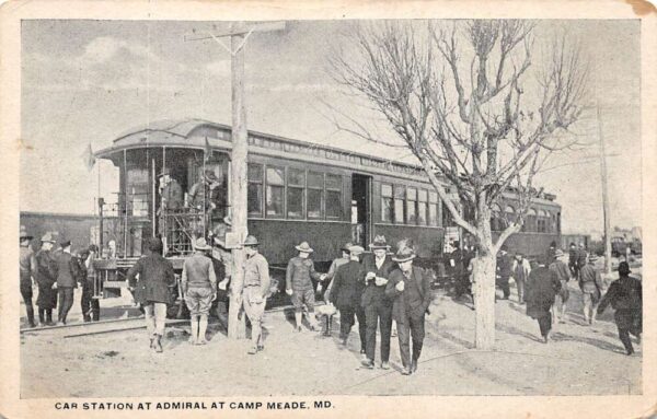 Camp Meade Maryland Trolley Car Station Vintage Postcard AA95875