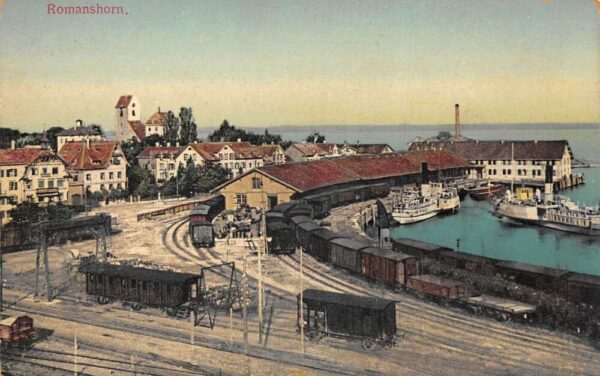 Romanshorn Switzerland Railroad Yard at Docks Vintage Postcard AA95881