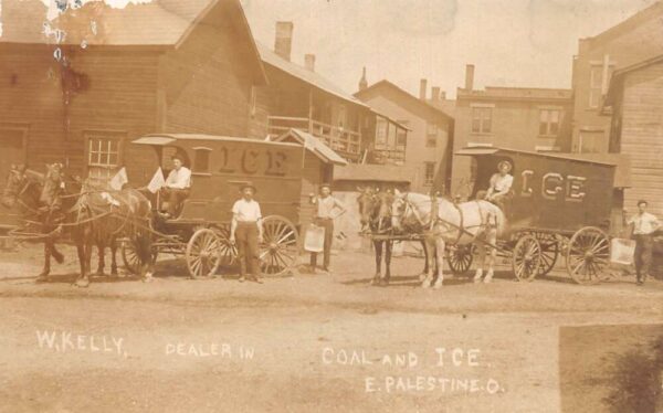 East Palestine Ohio Coal and Ice Dealer Wagons Real Photo Postcard AA95943