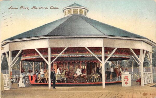 Hartford Connecticut Luna Park Carrousel Merry Go Round Postcard AA95954