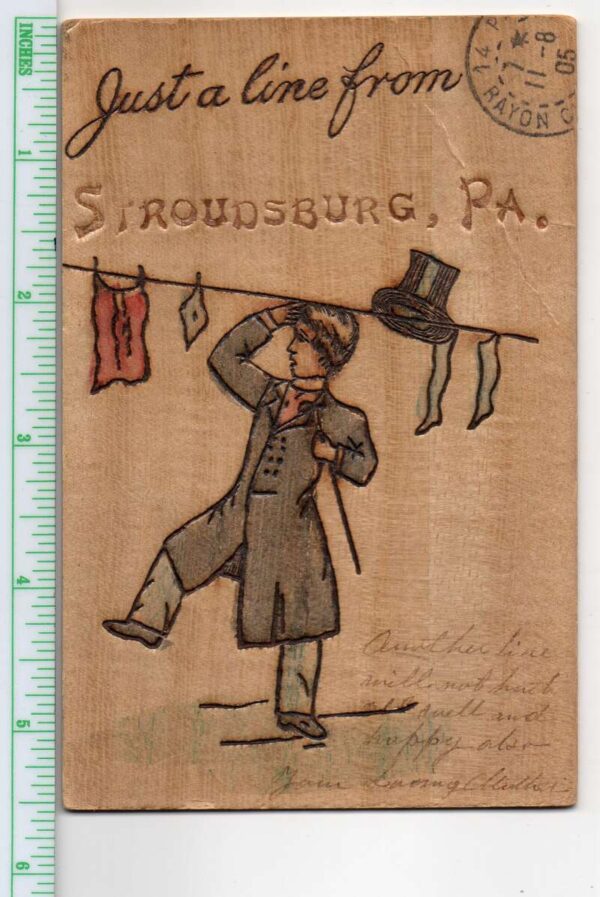 Stroudsburg Pennsylvania Greetings Wood Carved Novelty Vintage Postcard AA95981