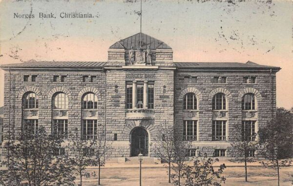 Christiania Oslo Norway Norges Bank Vintage Postcard AA95987