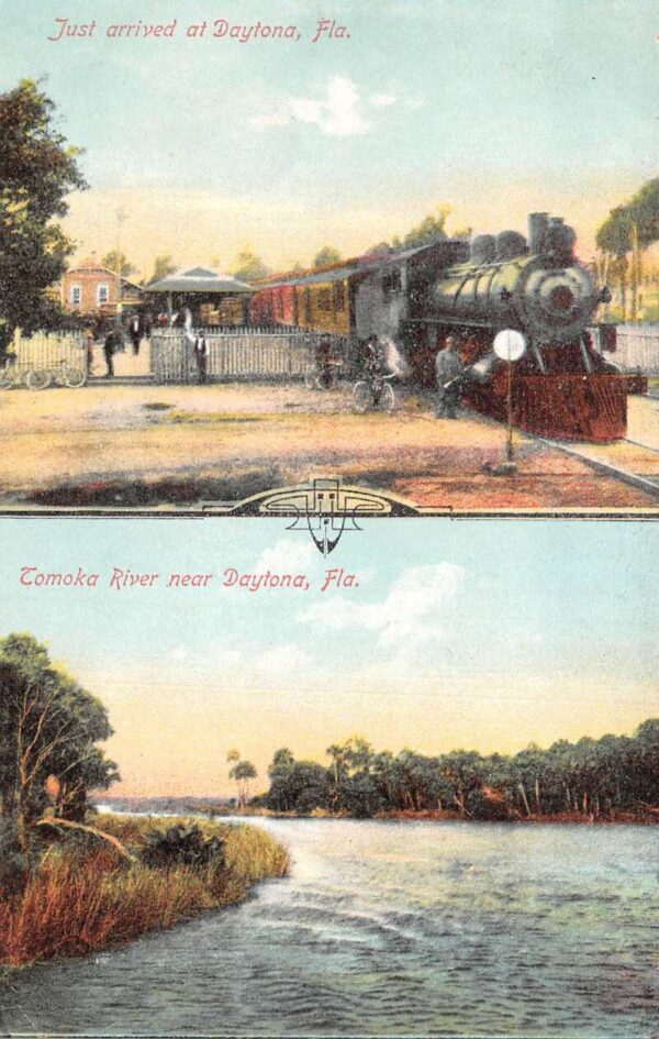 Daytona Florida Train Station and Tomoka River Vintage Postcard AA95999