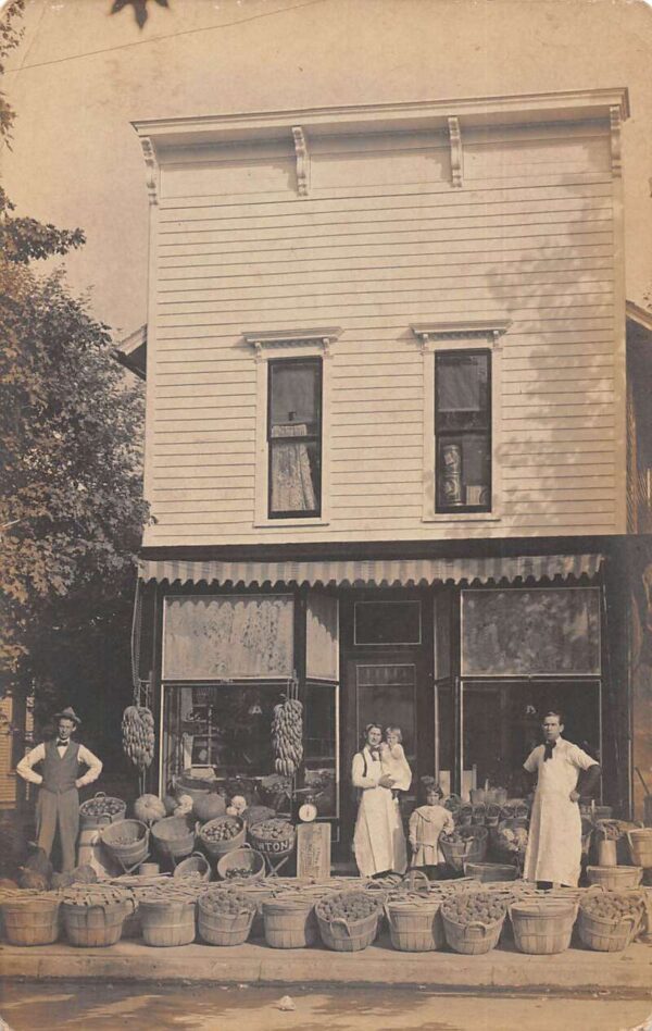 Empire Michigan Grocery Store and Barbershop Real Photo Postcard AA96008