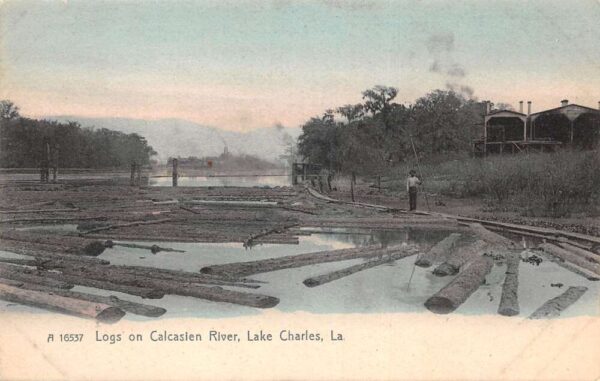 Lake Charles Louisiana Logs on Calcasien River Vintage Postcard AA96025