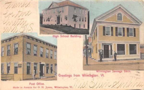 Wilmington Vermont High School Post Office and Bank Postcard AA96033