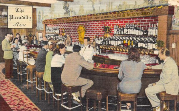 Reno Nevada The Piccadilly Bar Interior Vintage Postcard AA96121