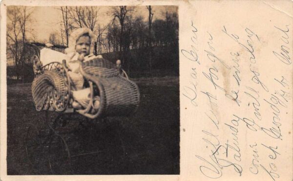 Lantz Maryland Baby in Wicker Stroller Real Photo Vintage Postcard AA96160