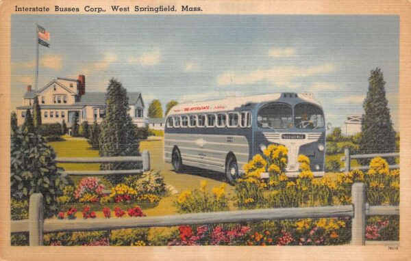 West Springfield Massachusetts Interstate Busses Corp Linen Postcard AA96183