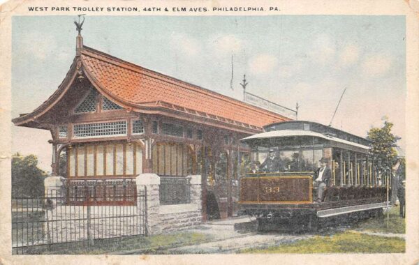 Philadelphia Pennsylvania West Park Trolley Station Vintage Postcard AA96188