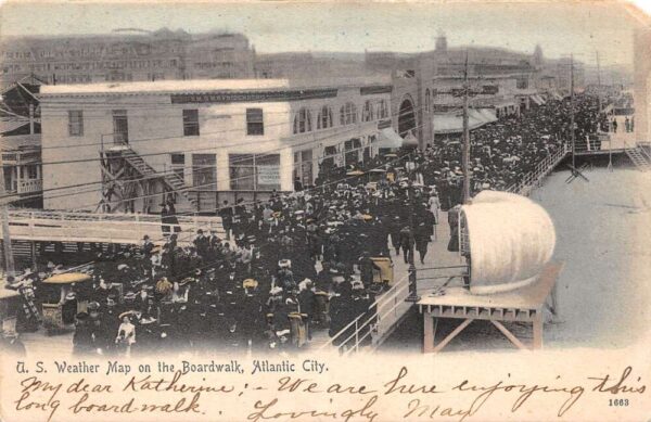 Atlantic City New Jersey US Weather Map on Boardwalk Vintage Postcard AA96191