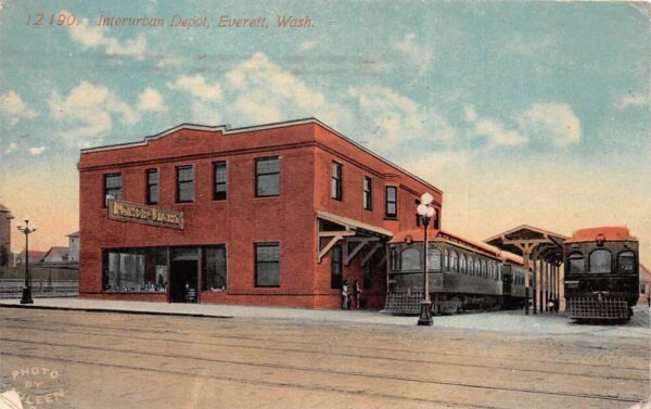 Everett Washington Interurban Depot Trolley Car Vintage Postcard AA96203