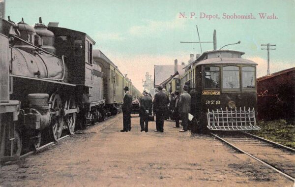 Snohomish Washington Northern Pacific Depot Train Station Postcard AA96204