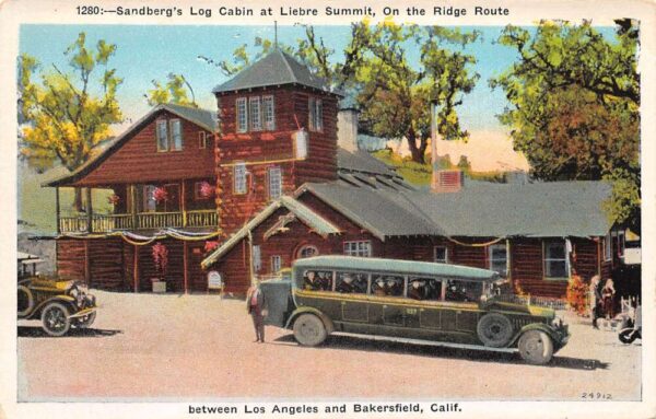 Liebre Summit California Sandberg's Log Cabin Bus Motor Car Postcard AA96208