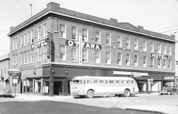 Cheboygan Washington Ottawa Hotel and Bus Real Photo Postcard AA96210