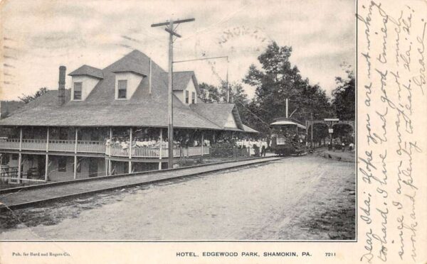 Shamokin Pennsylvania Hotel Edgewood Park and Trolley Car Postcard AA96218