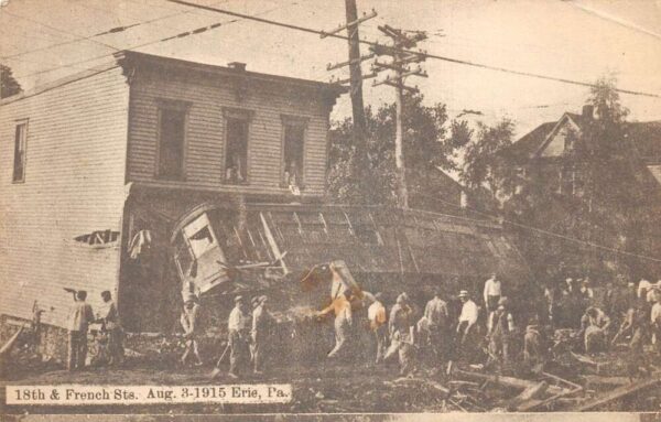 Erie Pennsylvania 18th and French Sts Trolley Wreck Vintage Postcard AA96219