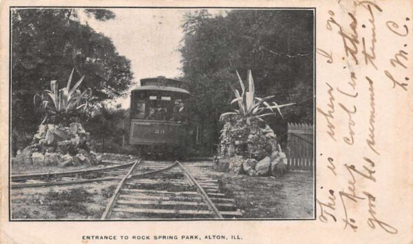 Alton Illinois Rock Springs Park Entrance Trolley Postcard AA96220