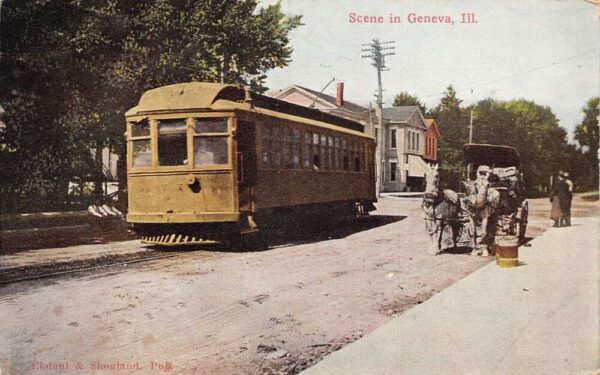 Geneva Illinois Trolley Street Car Vintage Postcard AA96222