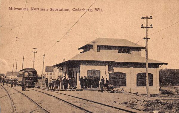 Cedarburg Wisconsin Milwaukee Nothern Substation Trolley Car Postcard AA96225