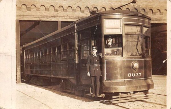 State 3037 Trolley Street Car and Motormen Real Photo Vintage Postcard AA96226