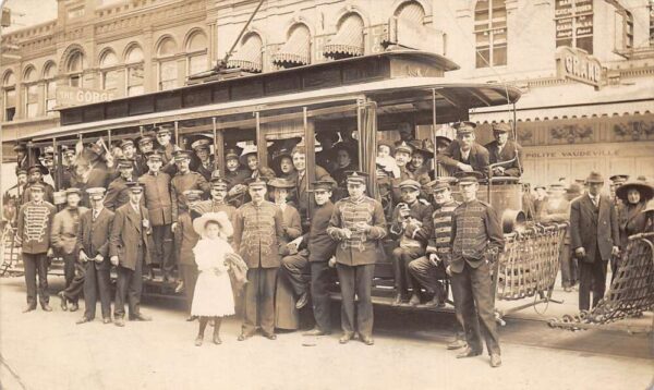 Crowded Trolley Car and Motormen Vaudeville Theatre Real Photo Postcard AA96232