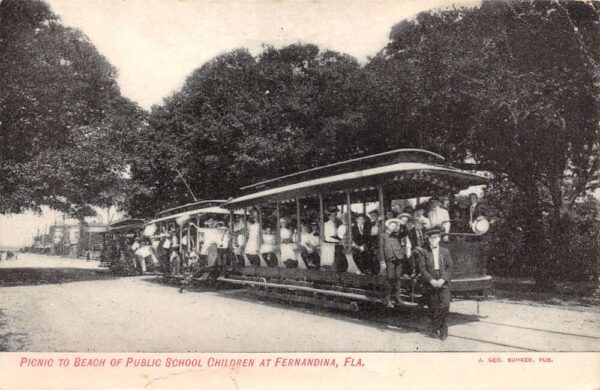 Fernandina Florida School Children to Beach Picnic Trolley Car PC AA96248