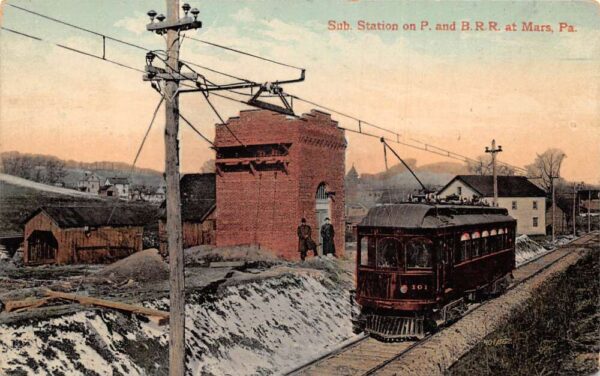 Mars Pennsylvania Sub Station PB Railroad Trolley Car Vintage Postcard AA96267