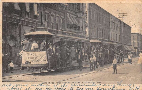 Corry Pennsylvania Crowded Trolley Cars to the Fair Vintage Postcard AA96287