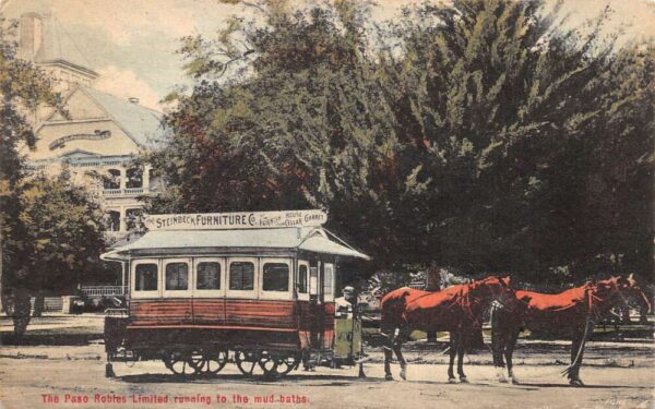 Paso Robles California Horse Trolley Car Vintage Postcard AA96307