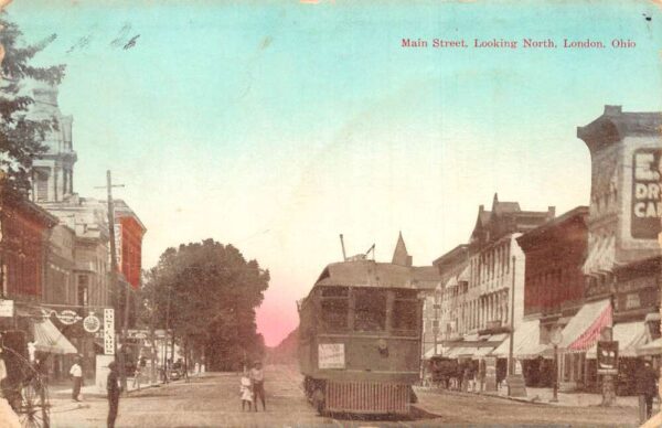 London Ohio Main Street Trolley Car Vintage Postcard AA96311