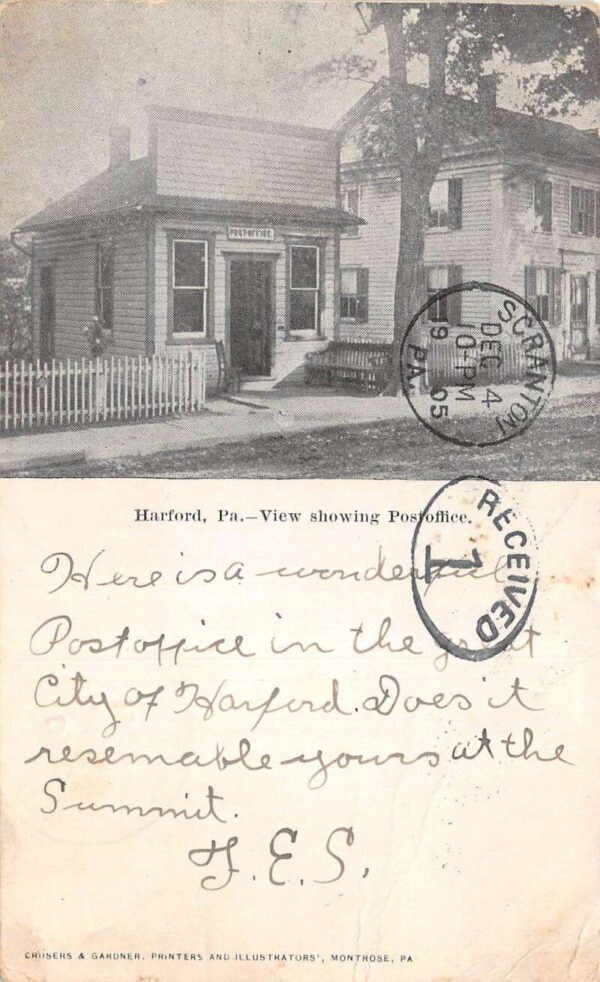 Hartford Pennsylvania Post Office Vintage Postcard AA96312