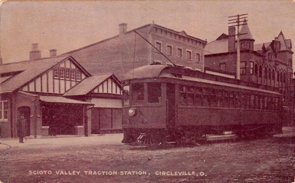 Circleville Ohio Scioto Valley Traction Station Trolley Car Postcard AA96315