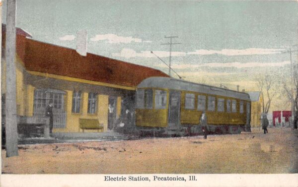 Pecatonica Illinois Electric Station Trolley Car Vintage Postcard AA96317