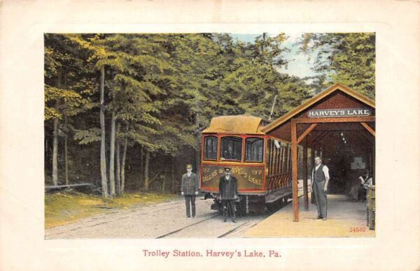 Harvey's Lake Pennsylvania Trolley Station Vintage Postcard AA96320