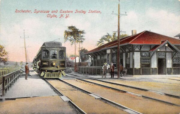 Clyde New York Rochester Syracuse Eastern Trolley Station Postcard AA96324