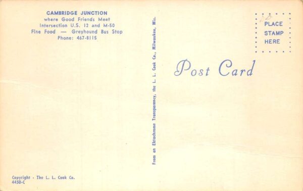 Cambridge Junction Michigan Greyhound Bus Station Vintage Postcard AA96329 - Image 2