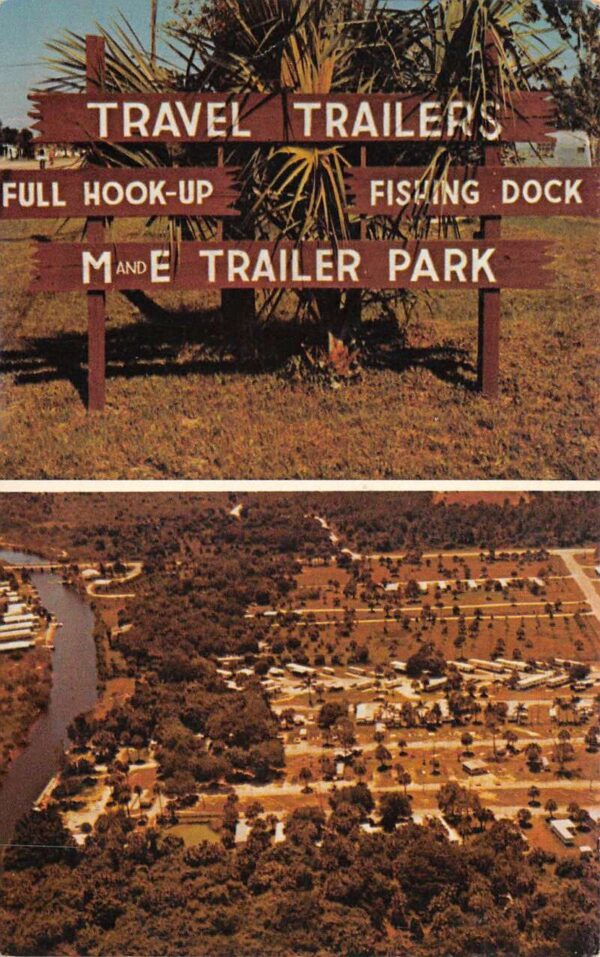 Naples Florida M and E Travel Trailer Park Sign and Aerial View PC AA96345