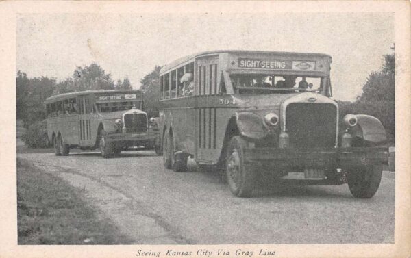 Kansas City Missouri Gray Line Sightseeing Buses Vintage Postcard AA96365