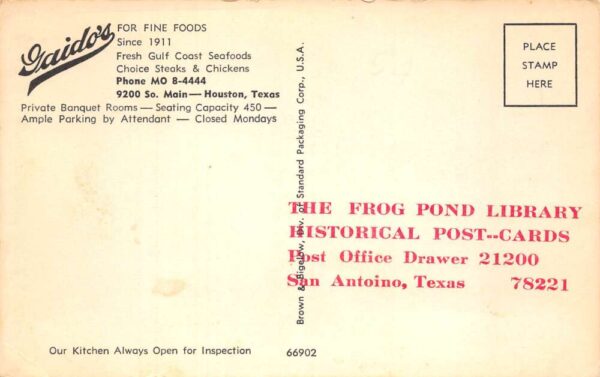 Houston Texas Gaido's Restaurant Vintage Postcard AA96387 - Image 2